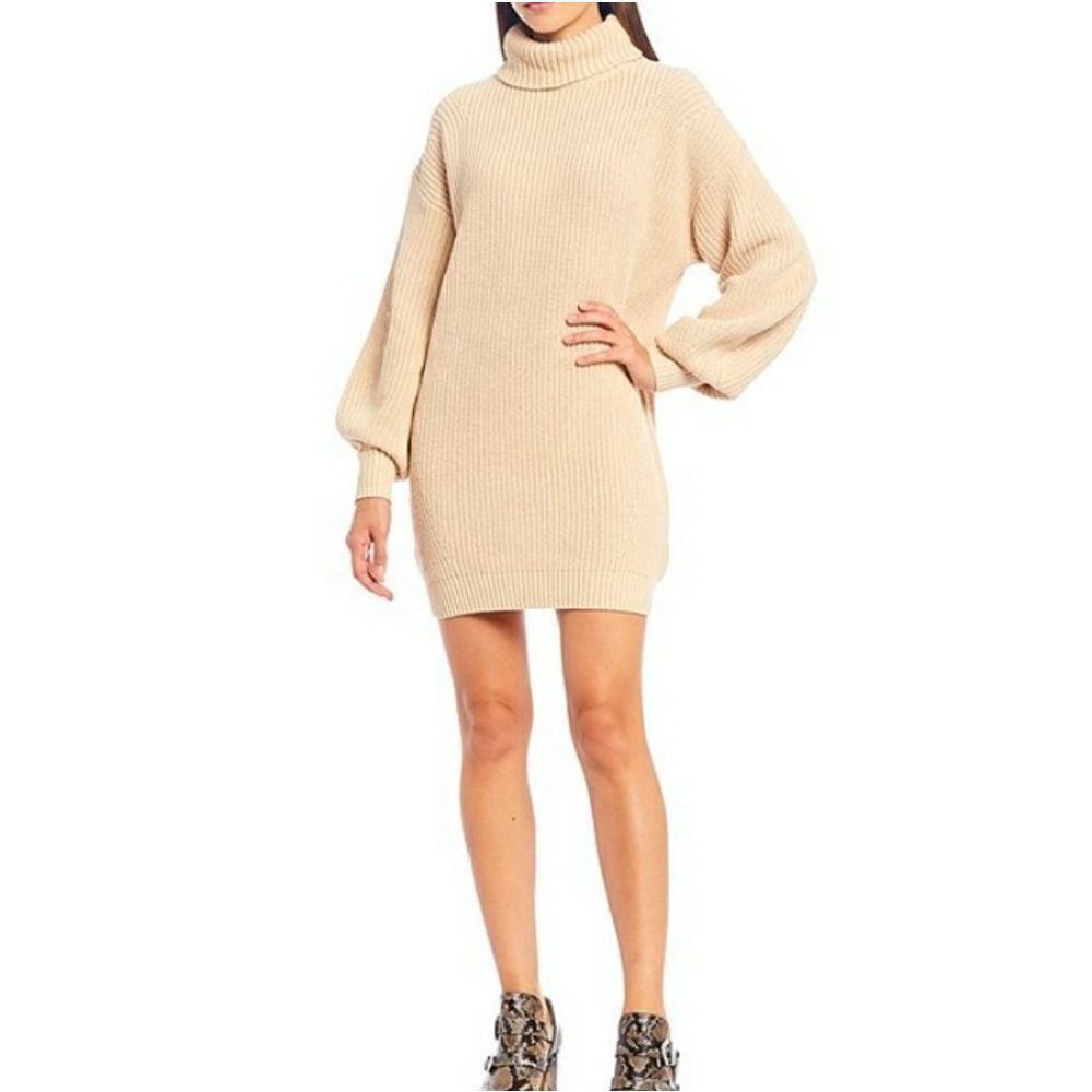 Gianni Bini Long Sleeve Cotton Sweater Dress with Turtleneck